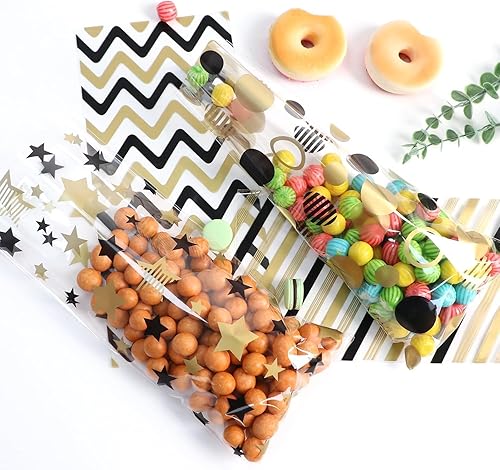 Miniatura 232 de COQOFA 100 bolsas de regalo de estrella rosa de 7 x 12 pulgadas, bolsas de regalo de celofán, bolsas de regalo de fiesta, bolsas de plástico Rosado