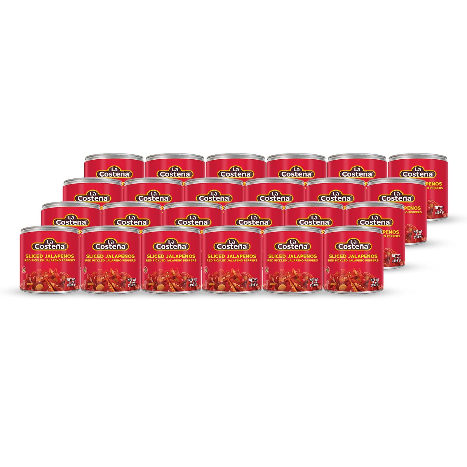 La Costeña Sliced Red Jalapeno Peppers for Mexican Food, Jalapeno Salsa, Enchiladas, Guacamole, Spicy Nacho & Taco Toppings - Pickled Vegetables - 7oz, 24 Pack Cans