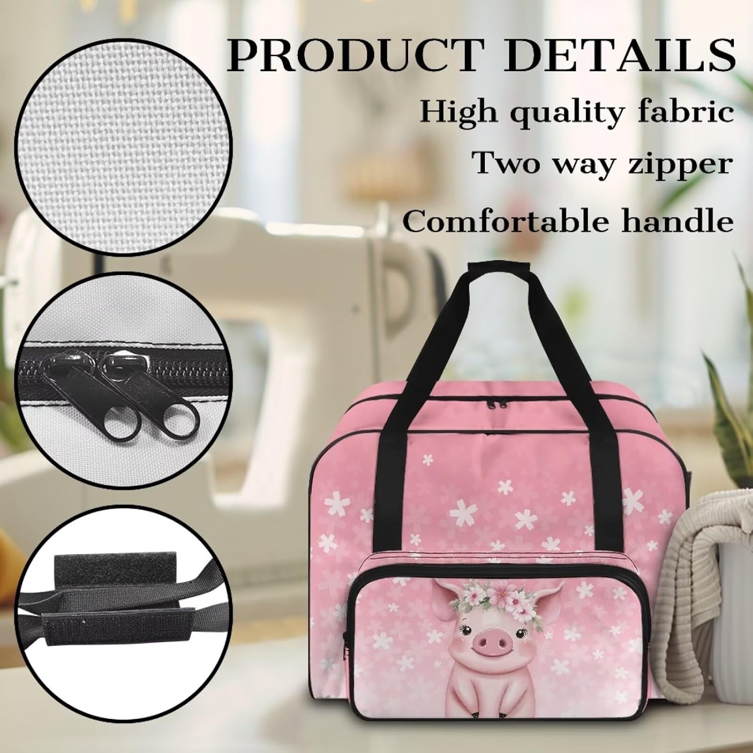 Sewing Machine Carrying Bag Large Capacity Dust Storage Bag Portable Sewing Machine Organizer Bag Universal Travel Tote Bag, Pig Wreath Cherry Blossom
