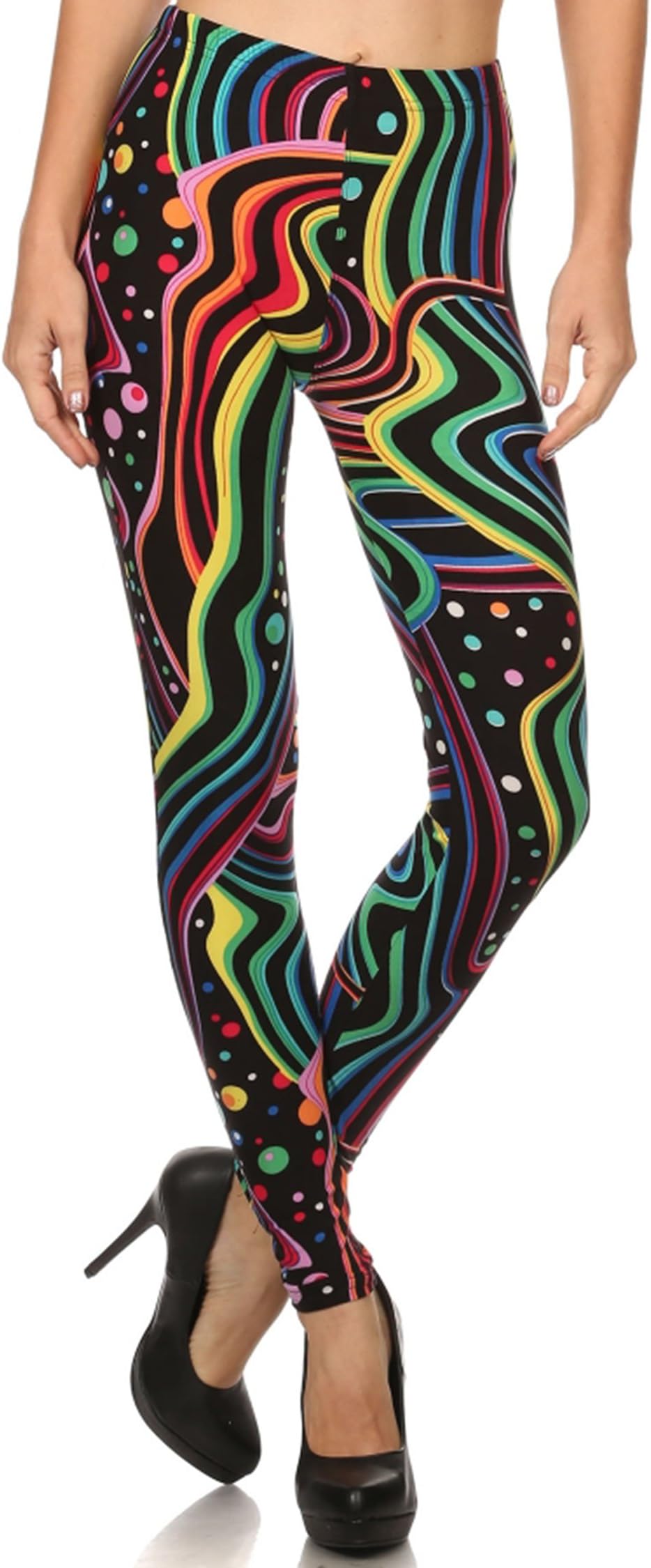 Women's Plus Cosmic Rainbow Print High Waist Leggings Black, Plus One Size Fits Most (12-22), Cosmic Rainbow