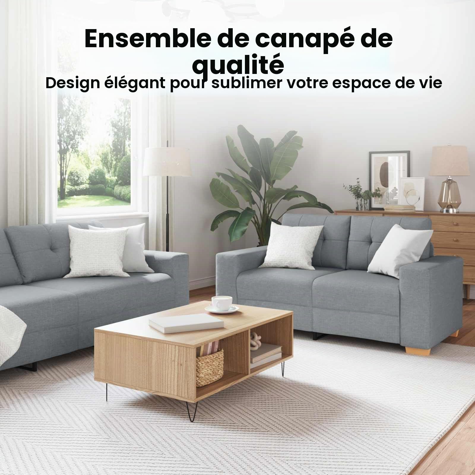 vidaXL Canapé 3 pcs Gris Clair 221 x 80 x 80 cm Tissu en Lin mélangé, Canapé en Lin Élégant, Mobilier Moderne pour Salon, Assise Stylée, Agencement Polyvalent
