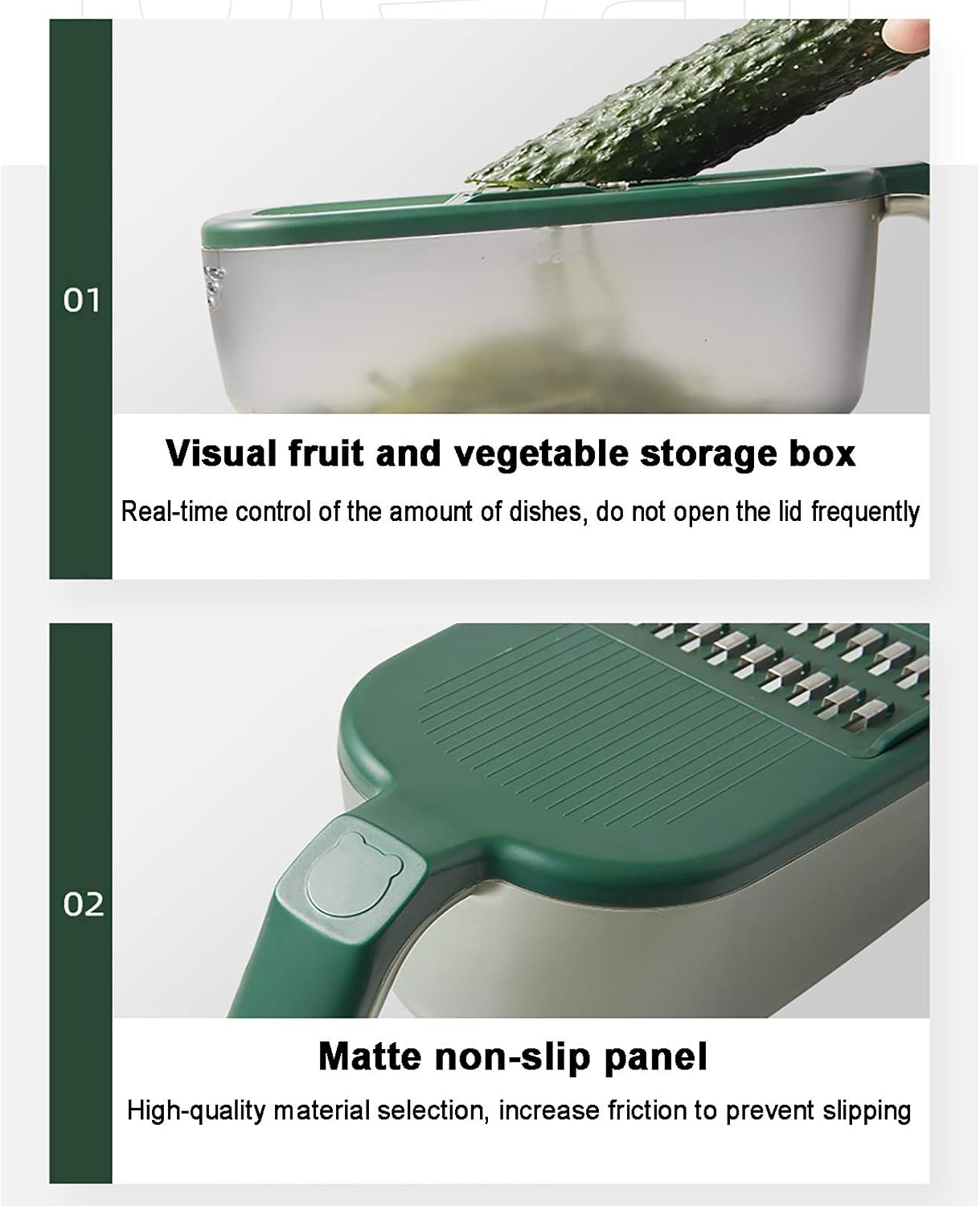 Vegetable Chopper Mandolin Slicer for Potato Tomato Fruit Garlic Salad Multifunctional Onion Slimming Chopper Manual Food Chopper with Container and Hand Guard Green 29 x 11 x 10 cm