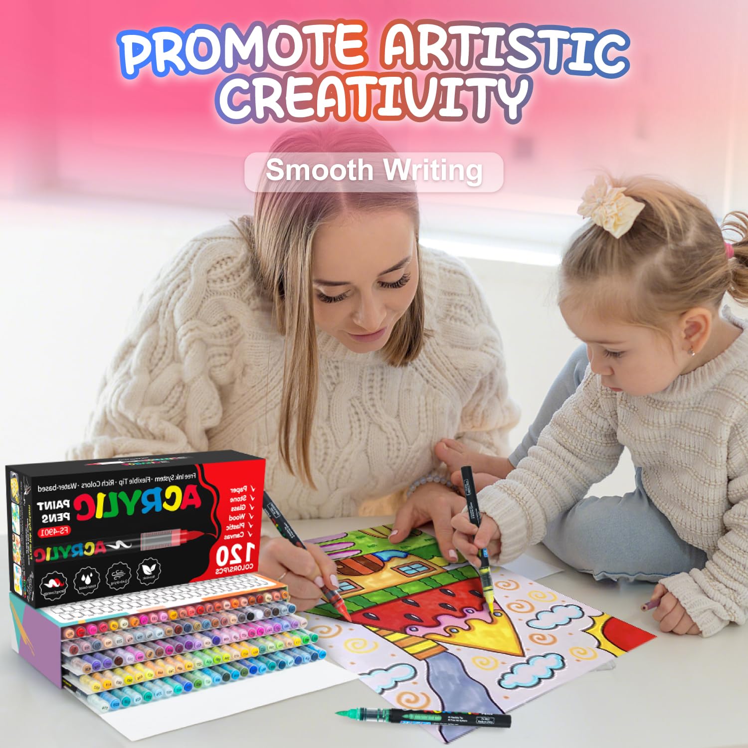snookids Juego de 168 rotuladores acrílicos para piedras, vidrio, lienzo, cerámica, madera y papel, diferentes superficies, ideal para dibujar y proyectos de manualidades