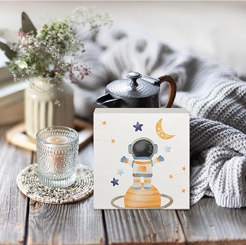 Miniatura 3 de Letrero de madera para decoración del cuarto del bebé, letreros de madera de astronauta espaciales para guardería, habitación de niños, hogar, mesa,