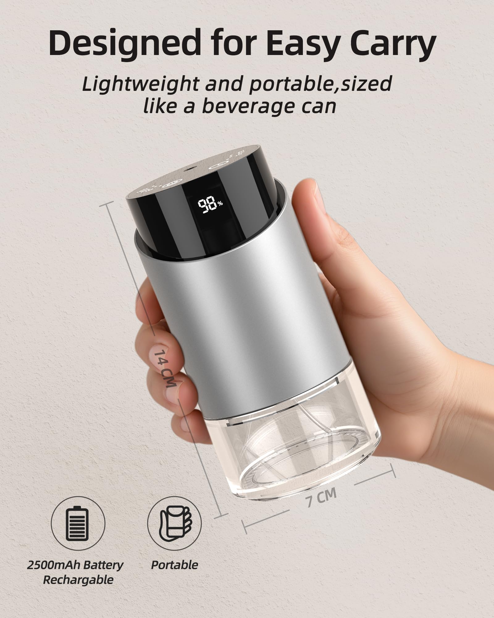 Diffusore di oli essenziali, Diffusore profumo auto per casa grande spazio, auto, ufficio, casa, mini diffusore di aroma batteria, 4 timer e 3 livelli di nebbia, capacità 100ml (Argento)