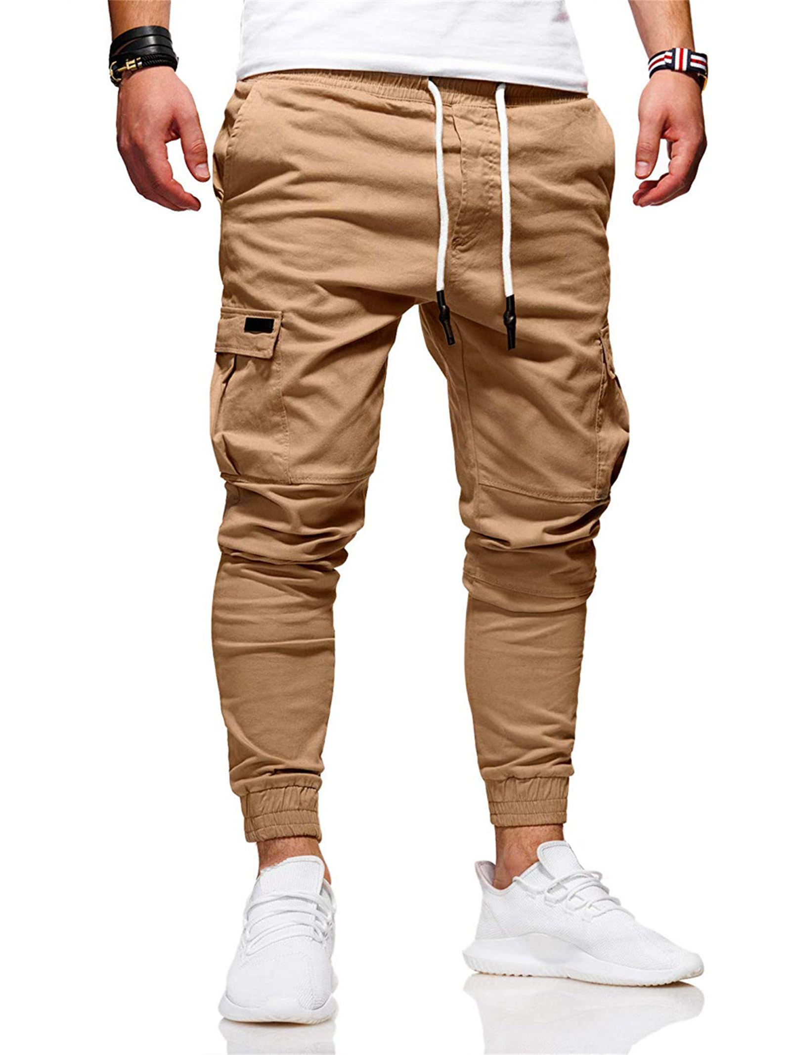 Men's Cargo Pants, Casual Joggers Sports Pants Fashion Cargo Cotton Sweatpants Athletic Trousers With Multi-Pockets Workout Trousers (UAE/KSA, Alpha, L, XL, Regular, Regular, Khaki)