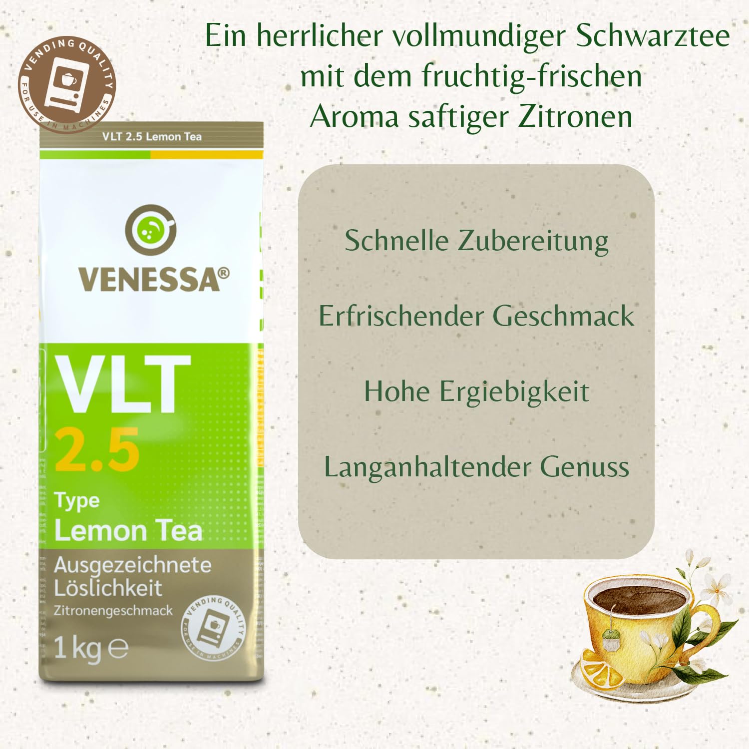 VENESSA VLT 2.5 Lemon Tea 20 x 1 kg opakowanie zapasowe, napój herbaciany, aromatyzowany napój w proszku do firm, zajazdów, restauracji, do wszystkich zastosowań
