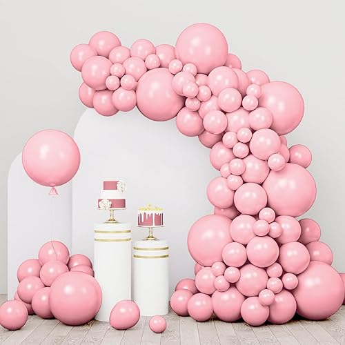 Miniatura 1 de RUBFAC 110 globos de color rosa bebé de diferentes tamaños de 18, 12, 10, 5 pulgadas, globos rosa pastel claro para feliz cumpleaños, boda,