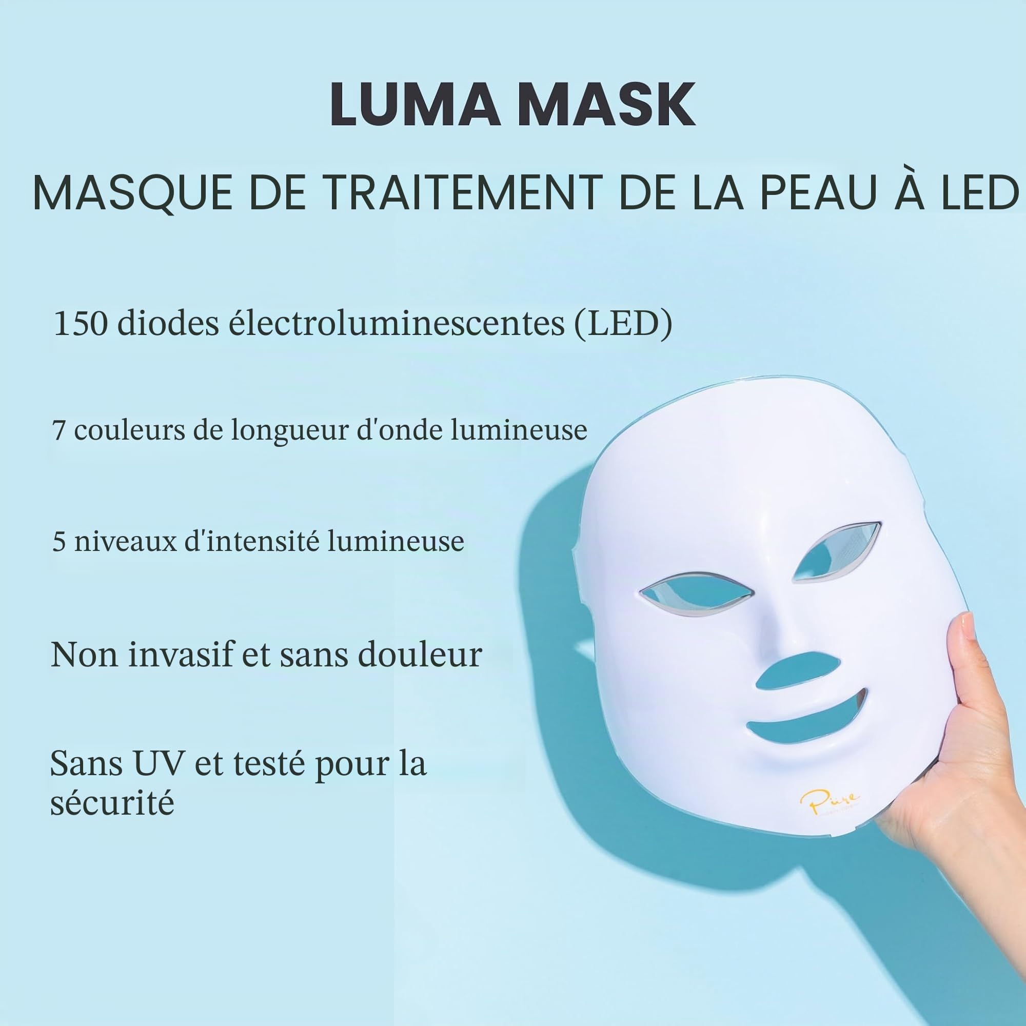 Pure Daily Care Luma Mask Appareil de soins de la peau LED pour le visage | 7 modes de couleur avancés | 5 niveaux d'intensité lumineuse | tous types de peau