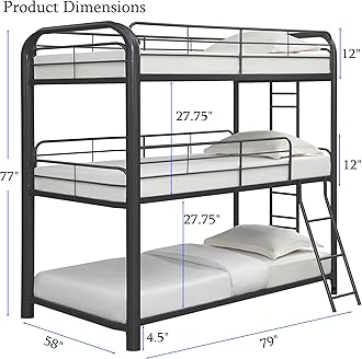 New Upgrade & Stronger Metal Triple Bunk Bed, Heavy Duty Steel 3 Bed Bunk Beds with Ladder & Guardrail for Kids Adults Teens Boys, No Box Spring Need, Black (Full Over Full Over Full Size)