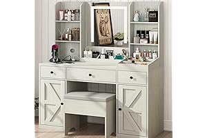 Country Charm Vanity Set w/Spacious Storage & Stool
