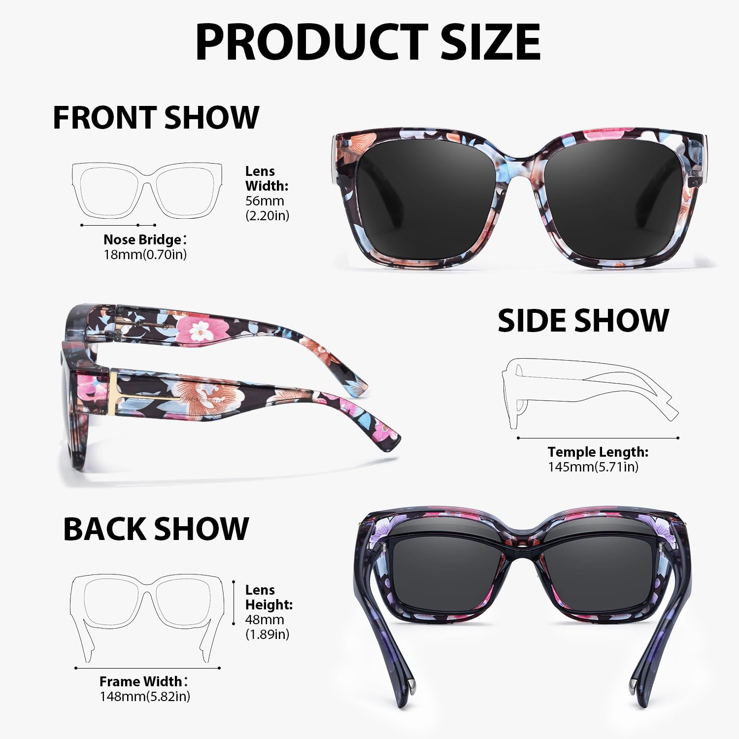 VIEWBETTER Occhiali da sole polarizzati per uomo e donna, taglie forti, alla moda, eleganti, protezione UV400, S7511