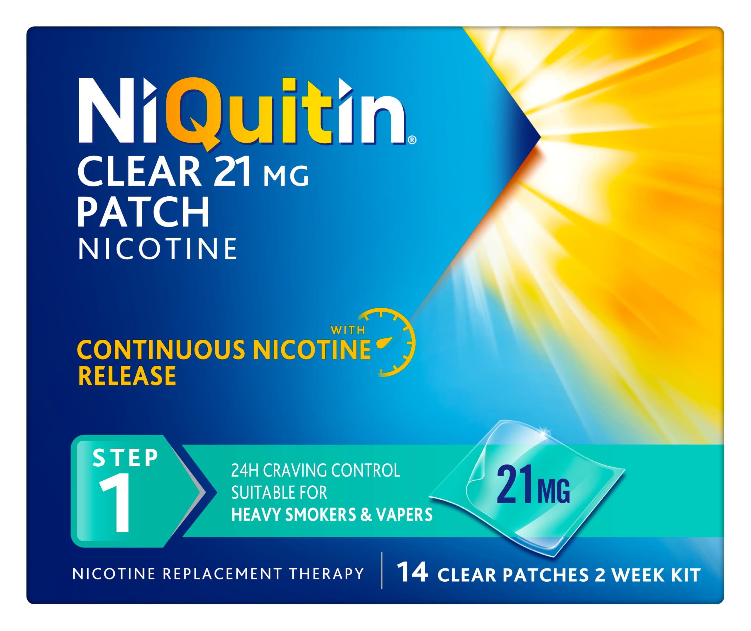 NiQuitin Clear Nicotine Patches Step 1 21mg, Pack of 14 (2 Weeks)