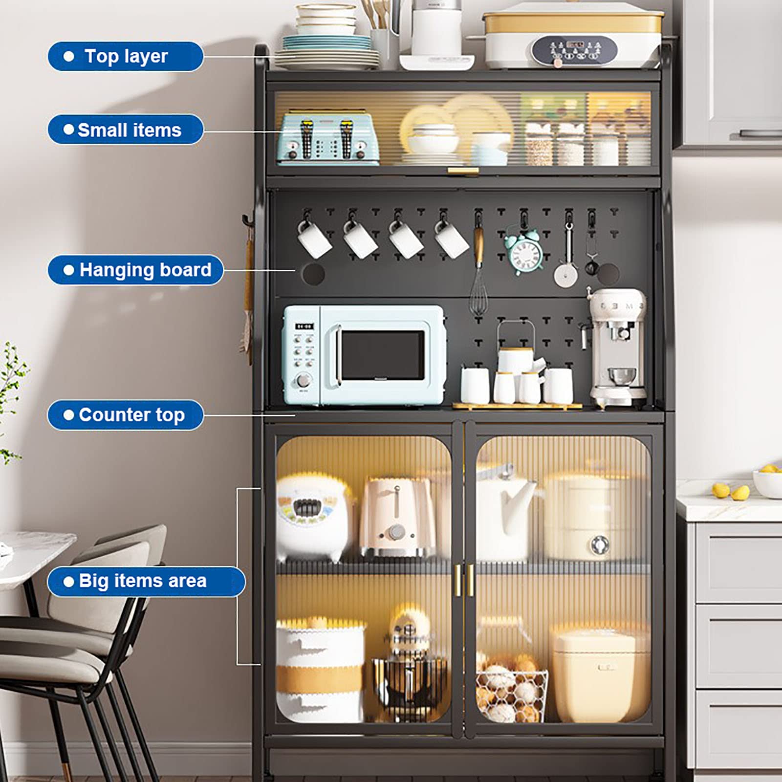 Set Mobili Da Cucina Homgoday 4 Pezzi - 140 Cm, Truciolato Bianco, Con Armadio, Cassetto E Vetro - Foto 8