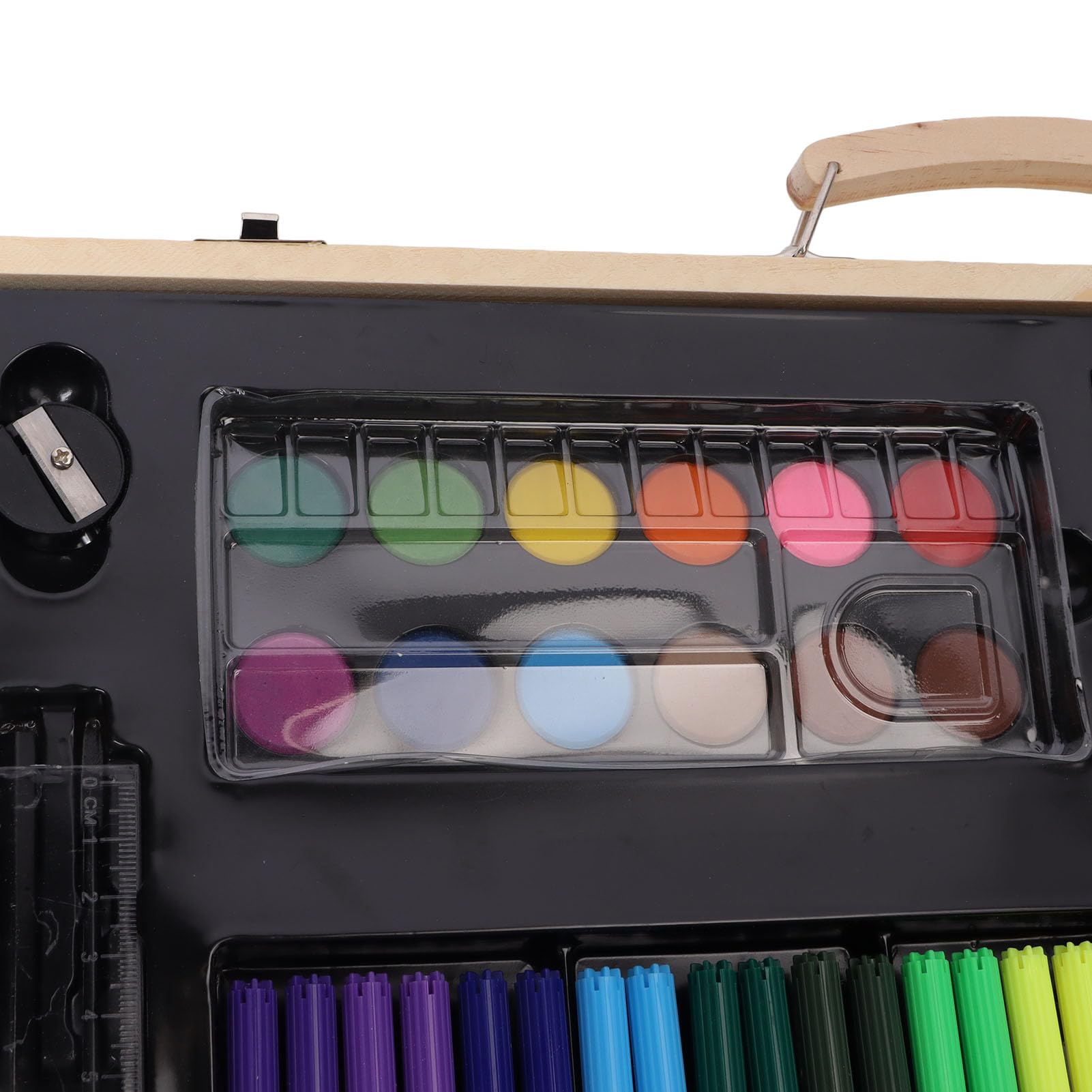Kinder Malset mit Holzbox – 168teiliges Zeichenset mit Buntstiften, Wachsmalstiften, Aquarellfarben und Pinsel für Kinder ab 3 Jahren
