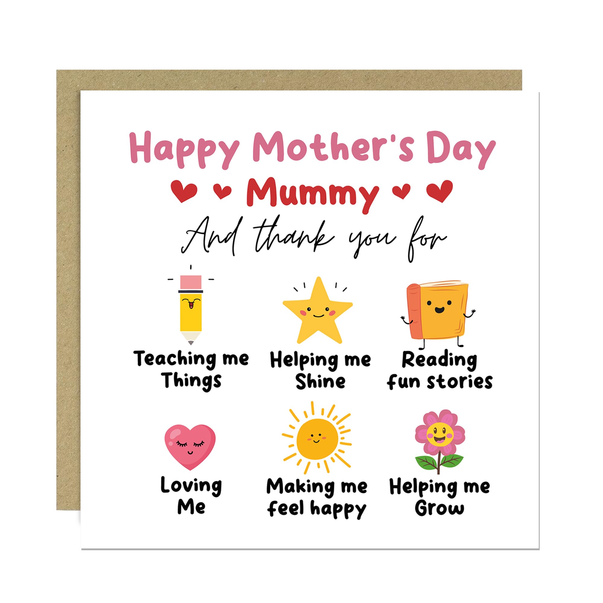 RED OCEAN Happy Mothers Day Mummy Card, Thank You Card For Mum, Mummy, Thank You Cards, From Daughter, From Son, With Envelope, Helping Me Grow