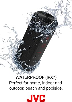 JVC Portable Wireless Speaker with Surrounding Sound, Bluetooth 4.2, Waterproof IPX7, 8-Hour Battery Life - SPSX2BT,Black