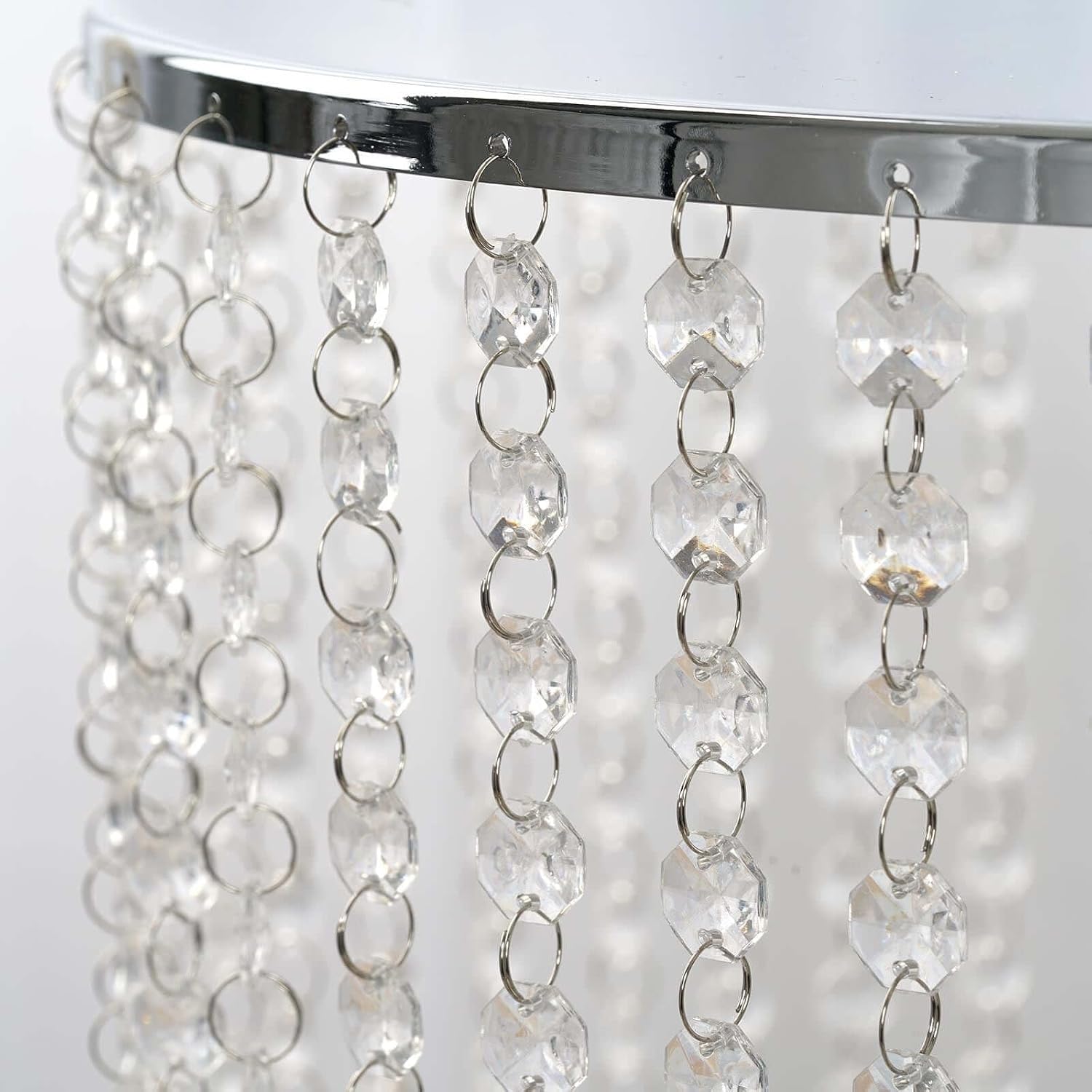 Efavormart 14" Dia | Silver Breathtaking Crystal Pendants Metal Chandelier Wedding Birthday Party Dessert Cake Display Plate with 36 Acrylic Crystal Chains - 8" Tall