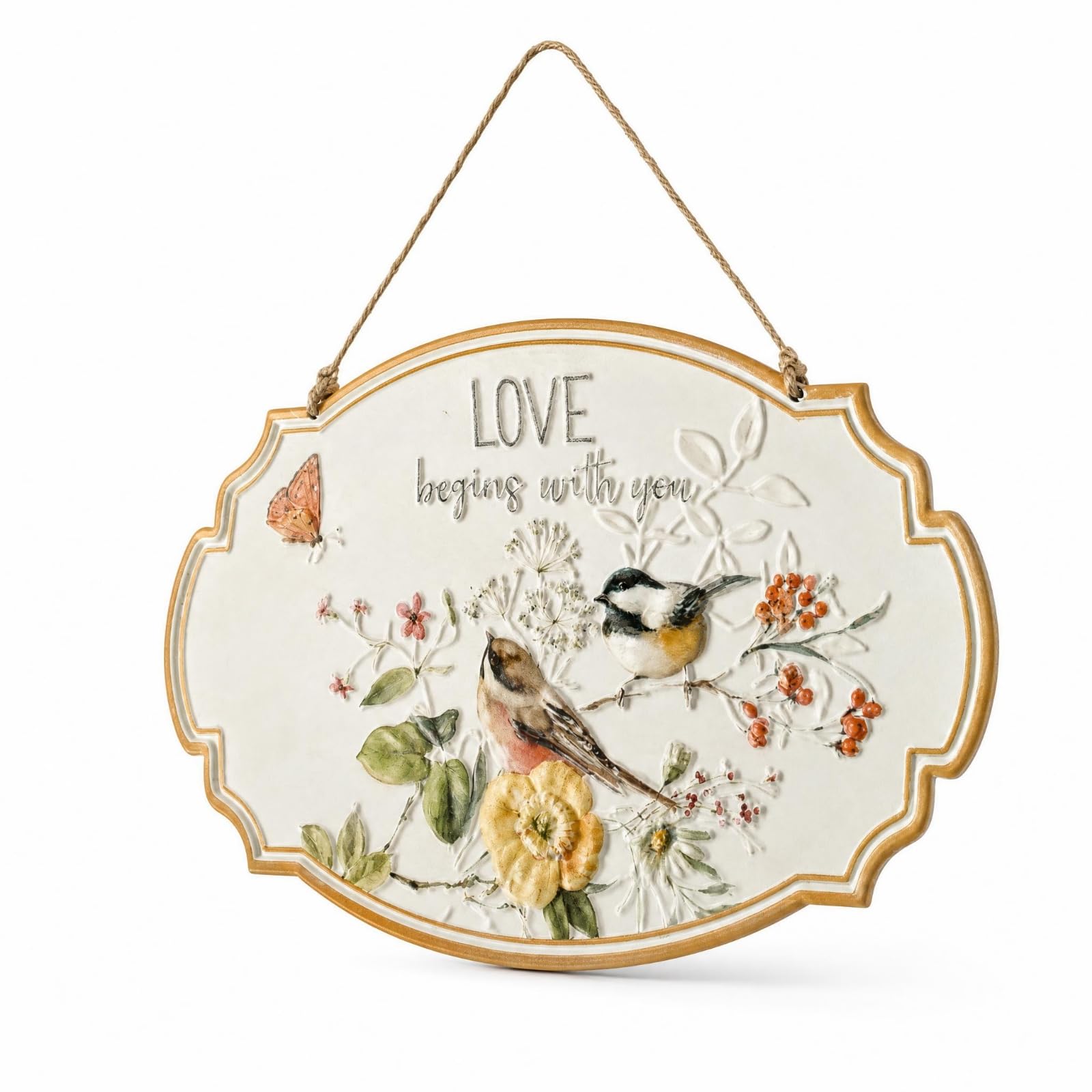 Baoblaze Placa de Pared para Exterior Letrero Metálico de Pared Placa Colgante Cartel Decorativo de Hierro con Relieve Marco Perimetral y Acabado Antiguo, LOVE