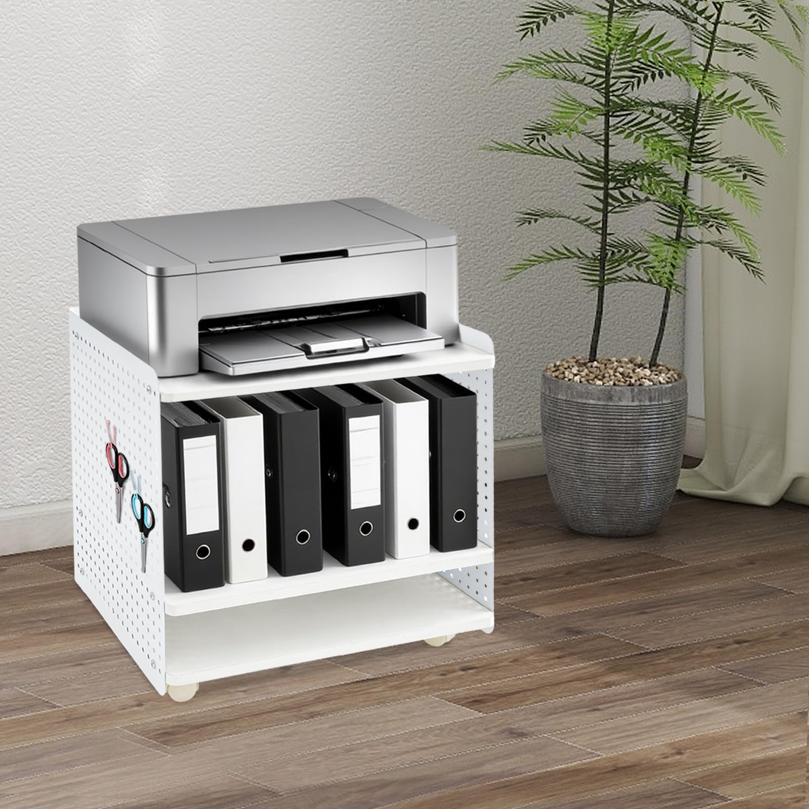 3-stufiger Druckerständer, Drucker Tisch mit Rädern, Mobile Druckerhalter, Rollwagen für Drucker für Büros, Wohnzimmer, Schlafzimmer 50X39X50 cm (Weiß)