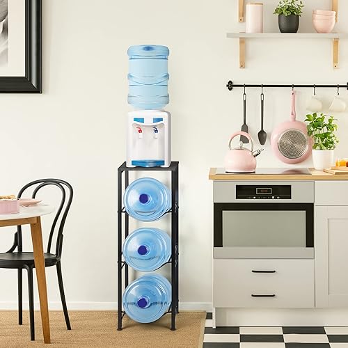 Miniatura 6 de Organizador para botellas de agua de 5 galones con estantes, soporte dispensador de botellas de agua de 3 niveles para cocina, sala de estar,