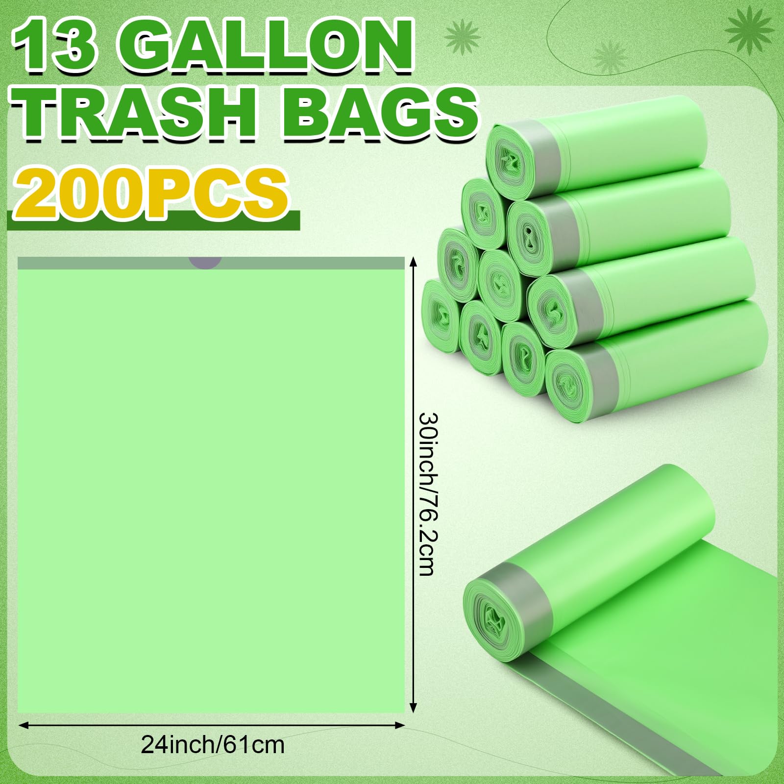 Dunzoom 200 sacchetti per rifiuti compostabili da 13 galloni con coulisse, resistenti, extra spessi, da 1 mil, resistenti agli strappi, per prato, cortile, casa, cucina, ufficio
