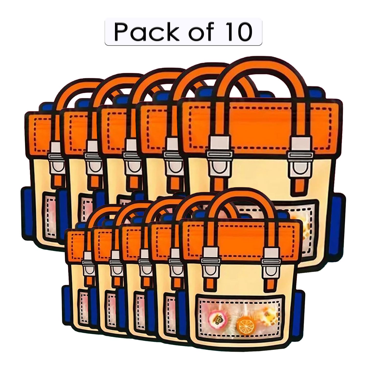 SKY FLEXI PACK – 10 Pcs, School Bag Themed Candy & Cookie Bags (Small: 18cm x 21cm, Medium: 24cm x 28cm, Orange) – Perfect Goody Bags for Kids, Ideal for Return Gifts for Birthday and Party Favors 2
