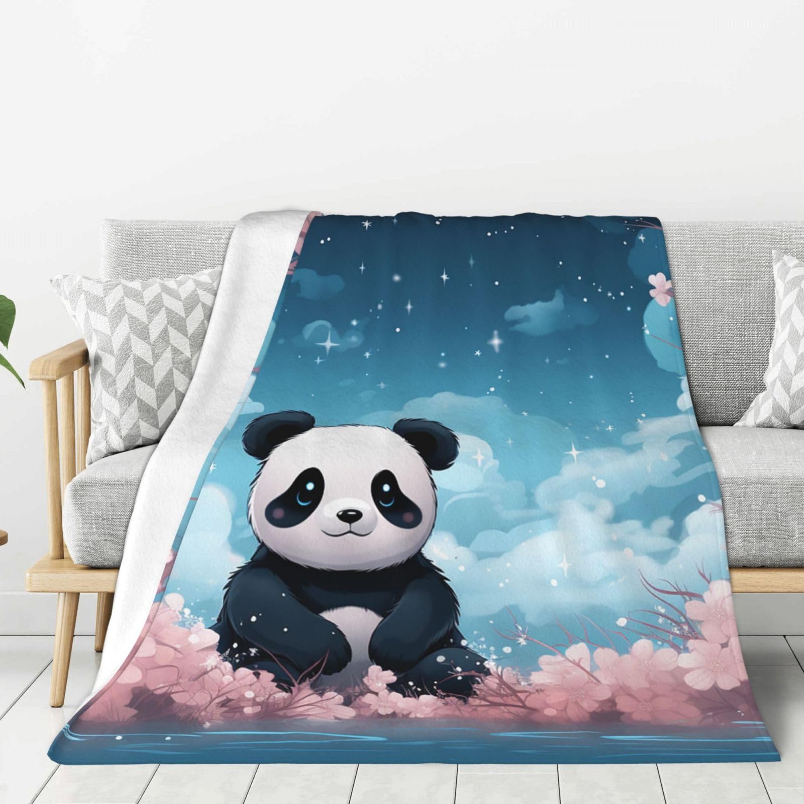 Pink Panda Throw Blanket Plush Flannel Fleece Blanket, Soft Lightweight Cozy Blankets 50"X40" for Bed Couch Sofa Travel