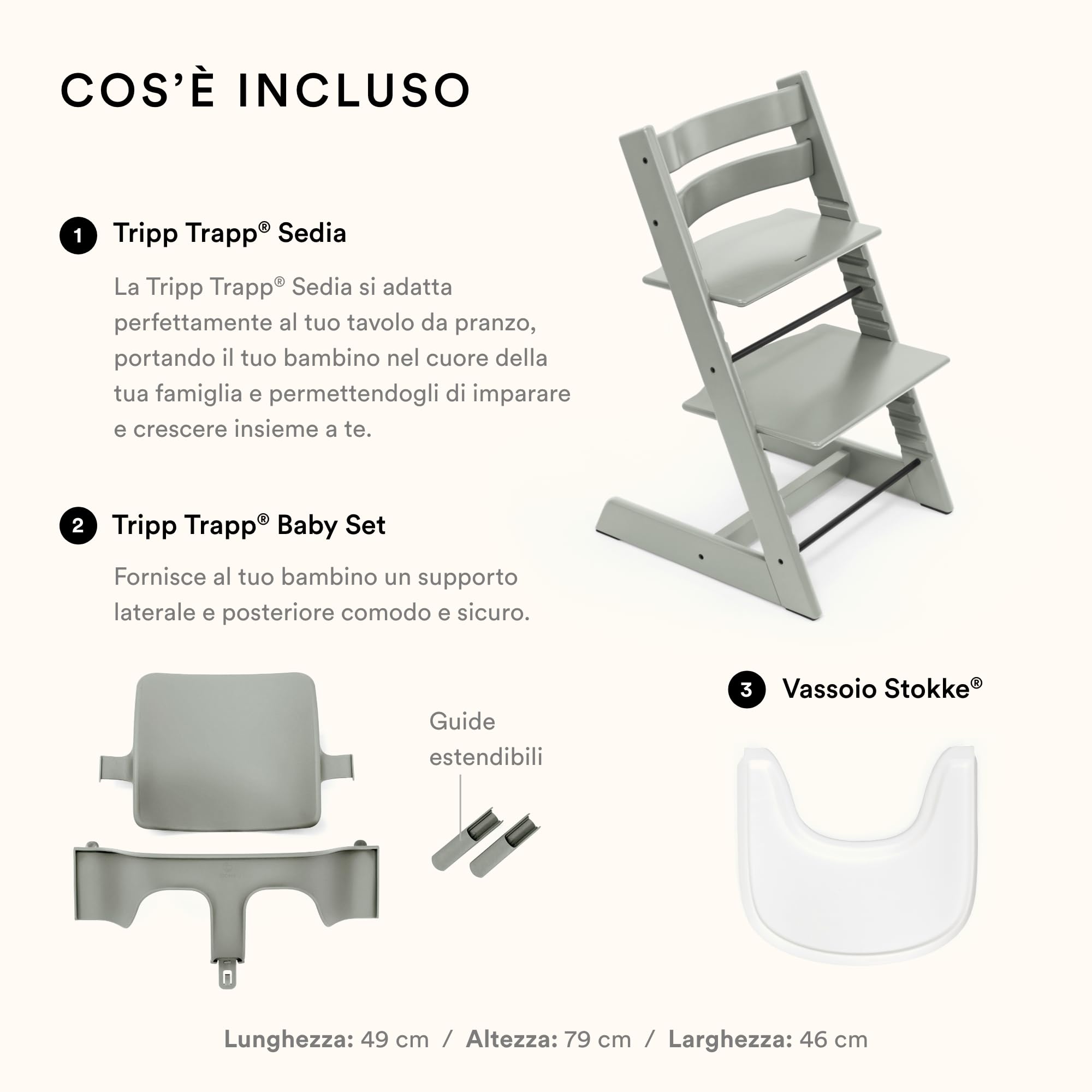 Seggiolone Stokke Tripp Trapp (Glacier Green) Con Vassoio (Bianco) - Include Sedia, Baby Set 2 per Bambini Da 6 a 36 Mesi - Regolabile e Facile Da Pulire