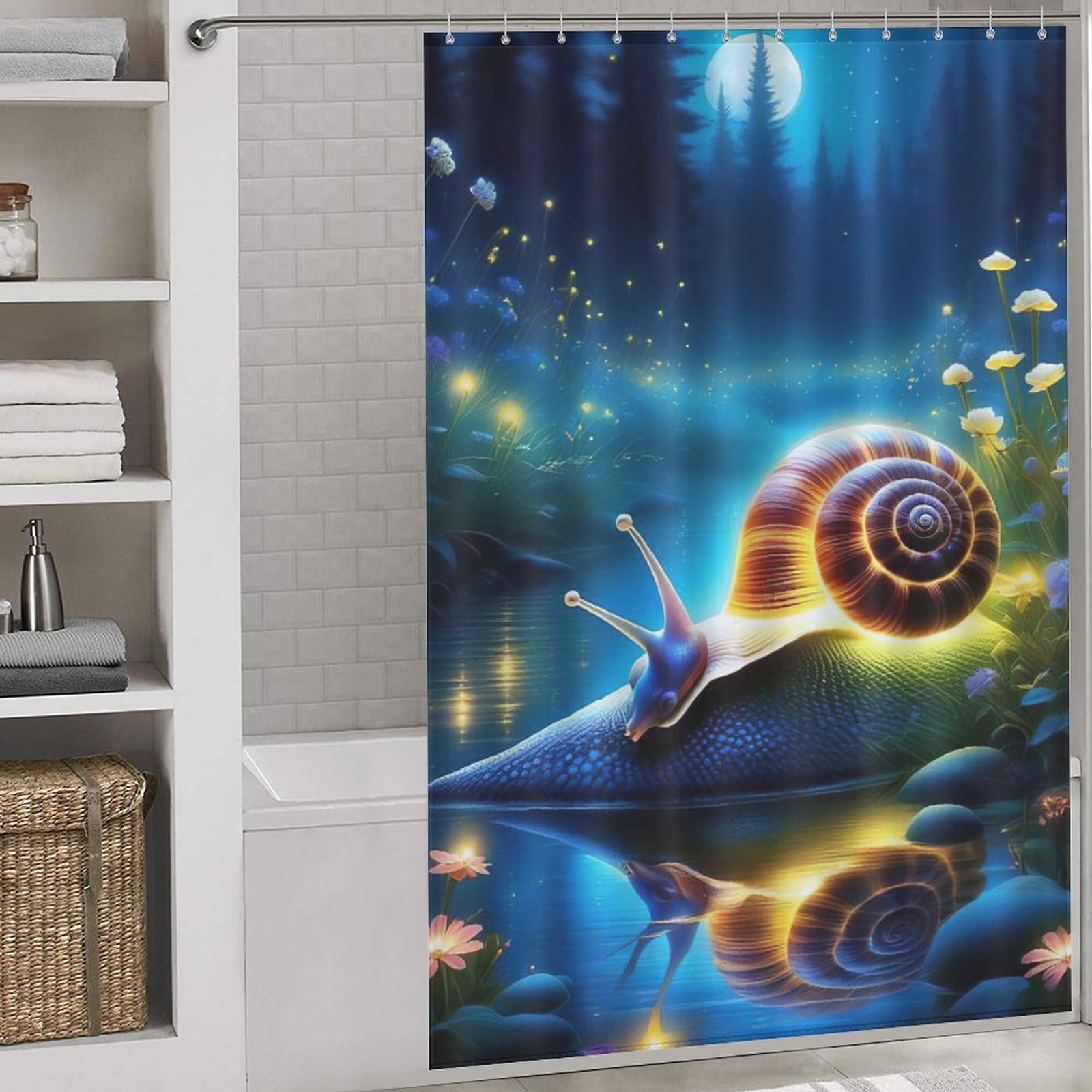 Rideau de douche escargots en tissu polyester lavable 152x183cm pour salle de bain