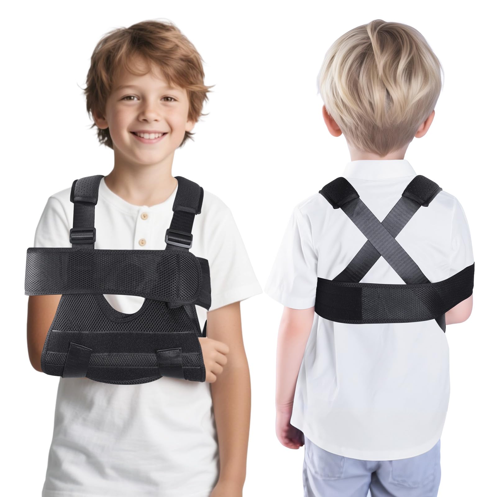 Maintien du bras Écharpe de bras pour enfants, écharpe de bras respirante pour le bras cassé, le coude, le poignet et la récupération des blessures(Noir,XS)