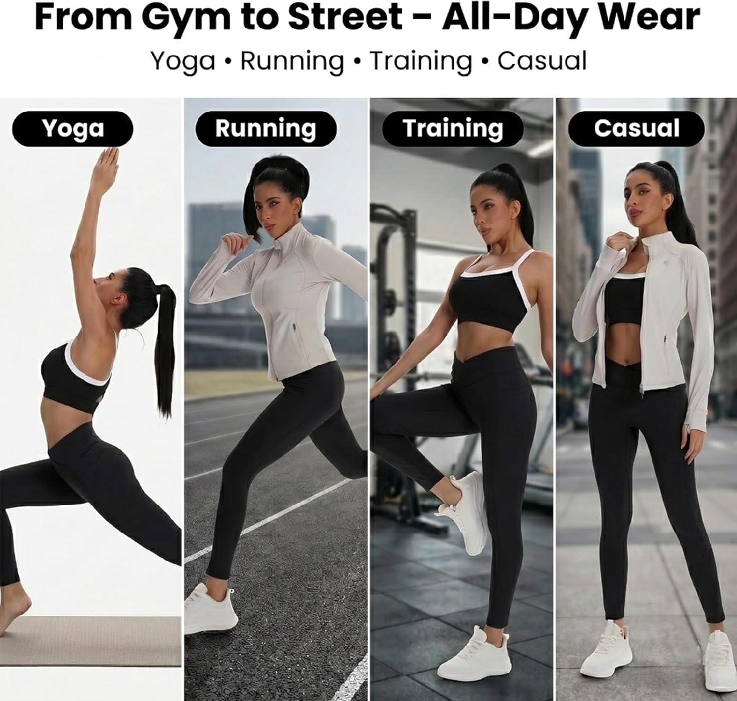 Women V-Cross Waist Leggings High Waist Tummy Control Butt Lifting Yoga Pants with Pockets 7/8 Workout Tights