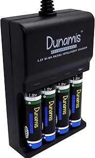 4pk Dunamis 1.2v AA 2000mAh NiMH Rechargeable Batteries & USB Charger/Battery Charging Dock - HIGH CAPACITY Batteries Suitable for High Drain Devices etc … (4pk + Charger, AA 2000mAh - Green Cell)