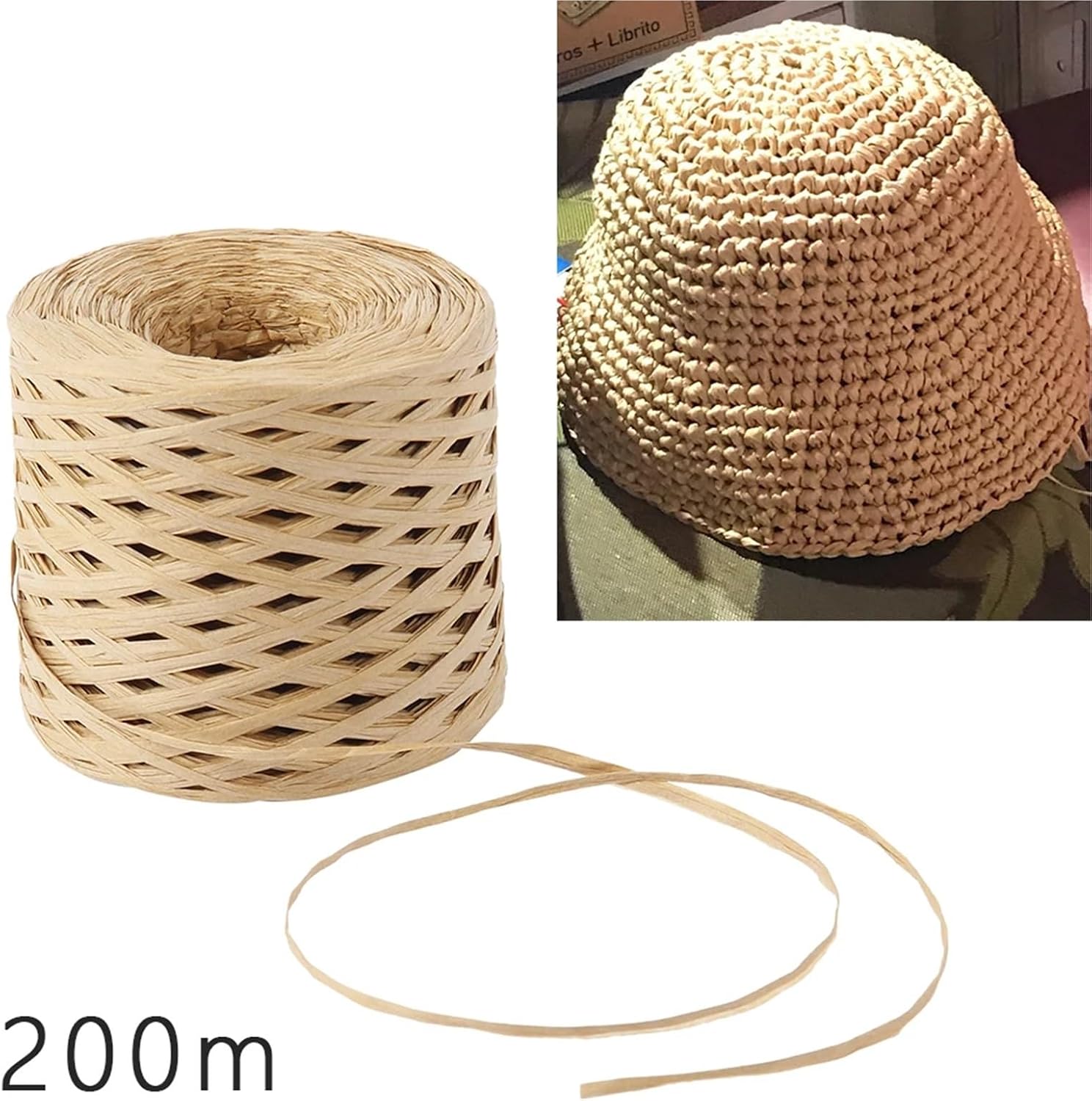 Raffia Ribbon for Gift Wrapping 2Pcs 200M Raffia Paper Ribbon DIY Craft Straw Yarn for Knitting Crocheting Threads Gift Packing Wedding Decor