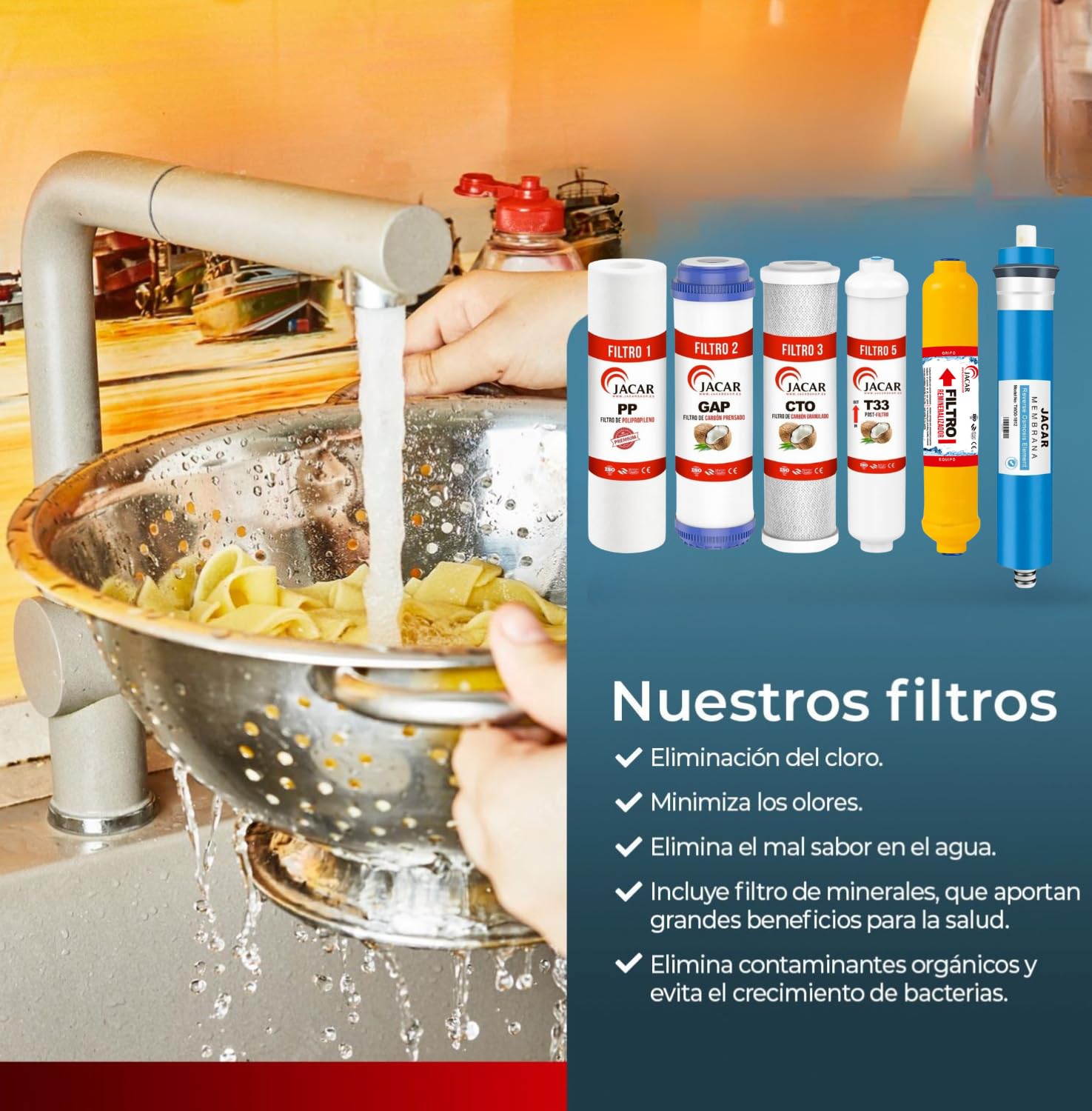 Filtros de Osmosis Inversa de 6 Etapas Universales con Membrana 50 Gpd y Filtro Remineralizador Osmosis Compatible con casi todos los Sistemas NO COMPACTOS, Kit Recambios Osmosis Inversa (6 ETAPAS)