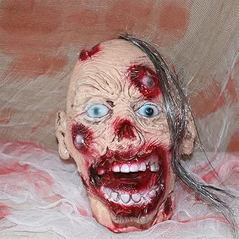 AngryMonkey Halloween Hanging Severed Head Decoration, Scary Bloody Cut Corpse, Realistically Latex Prop