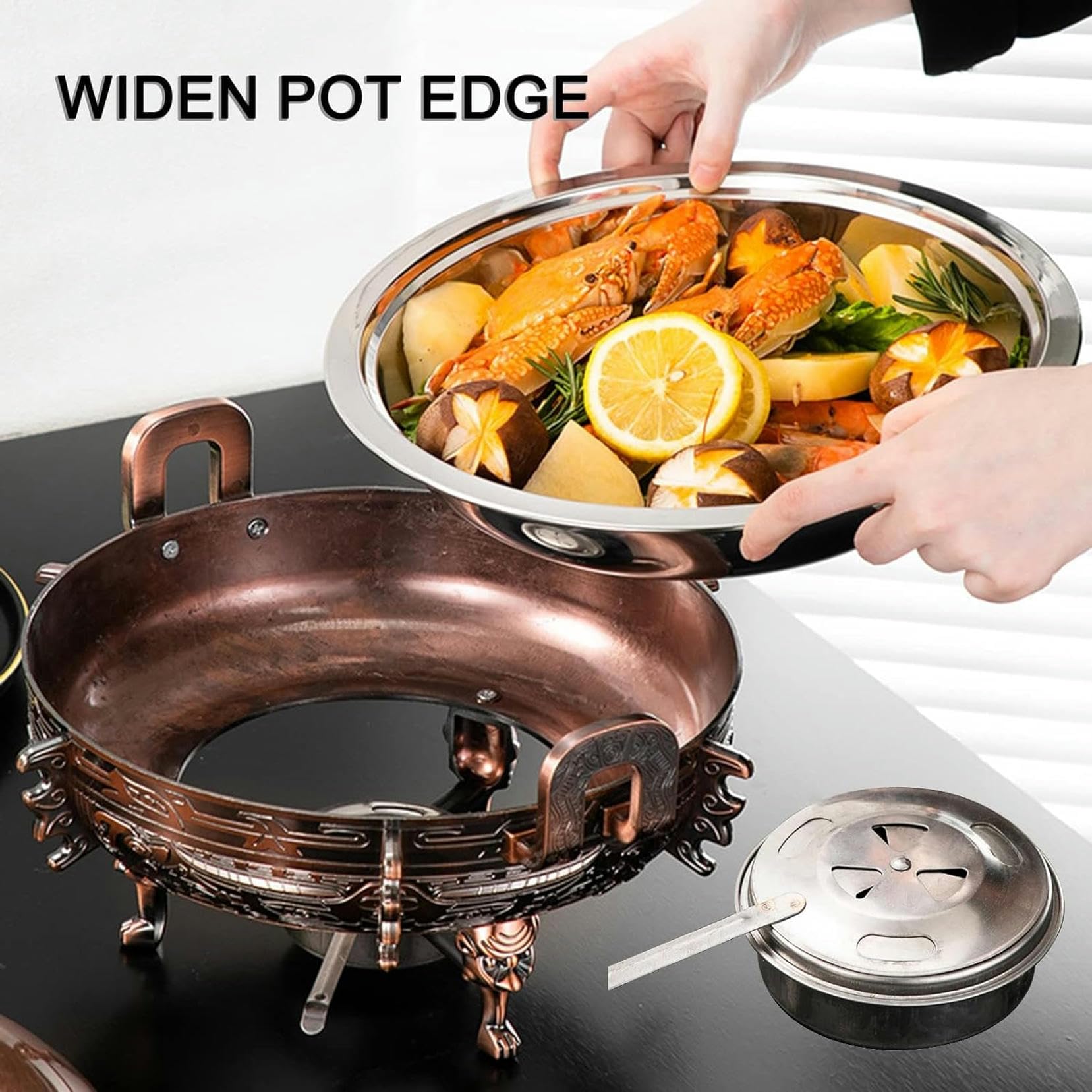 Chafing Dish Rotondo In Acciaio Inox, Dimensioni Standard, Set Di Scaldavivande E Scaldavivande Per Buffet, Con Teglia Per Alimenti, Contenitore Per Combustibile E Coperchio Per Casa E Ristorante, Bs