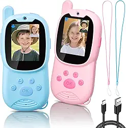 Walkie Talkies de vídeo para crianças com câmera, pacote com 2 walkie-talkie infantis recarregáveis com chamada de vídeo e trocador de voz, vídeo porteiro de longo alcance para ambientes internos e