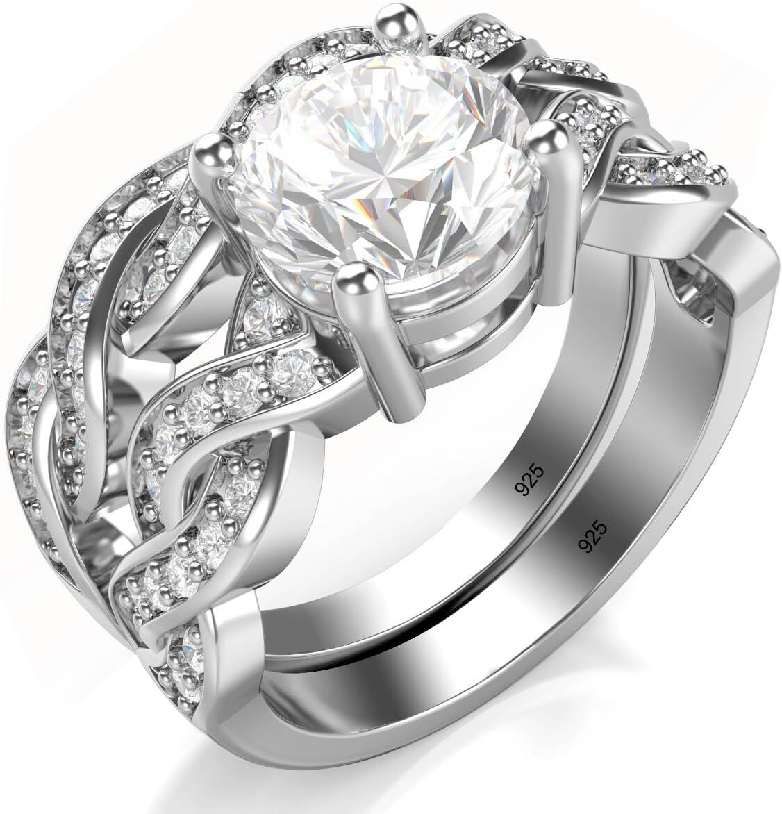 Metal Factory Sterling Silver 925 CZ Cubic Zirconia Infinity Wedding Engagement Ring Set