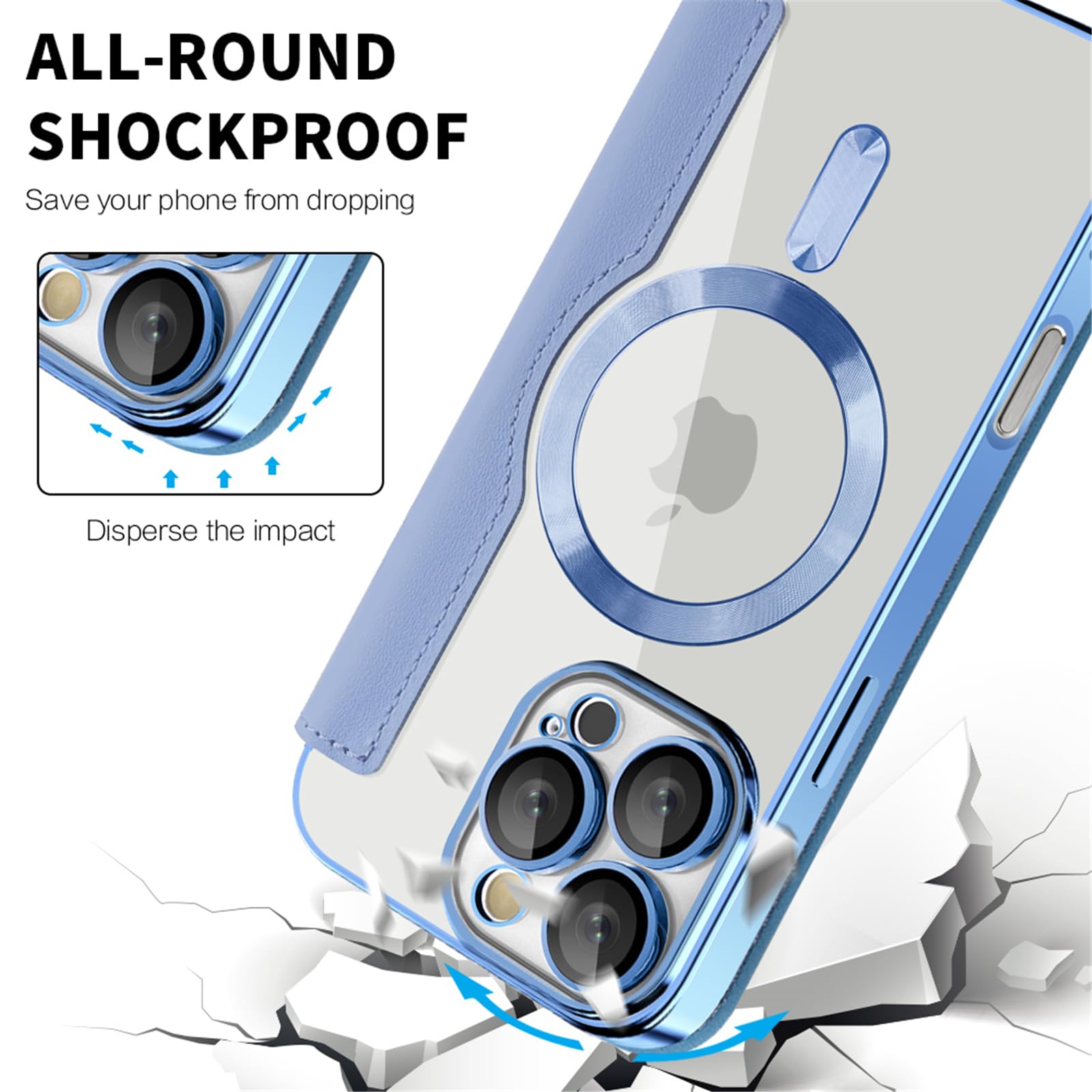IMEIKONST Cover Magnetica per iPhone 16 con Scomparto per Carte, [Compatibile con MagSafe] [Blocco RFID] Custodia Portafoglio Trasparente Case per