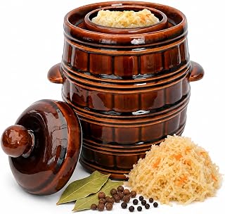 KADAX Stoneware Pot, Dense Ceramic Pot with Water Chute and Lid, Dishwasher Safe Stoneware Pot, Ceramic Casserole, Cucumber Wrapping Pot (Brown, 12L)