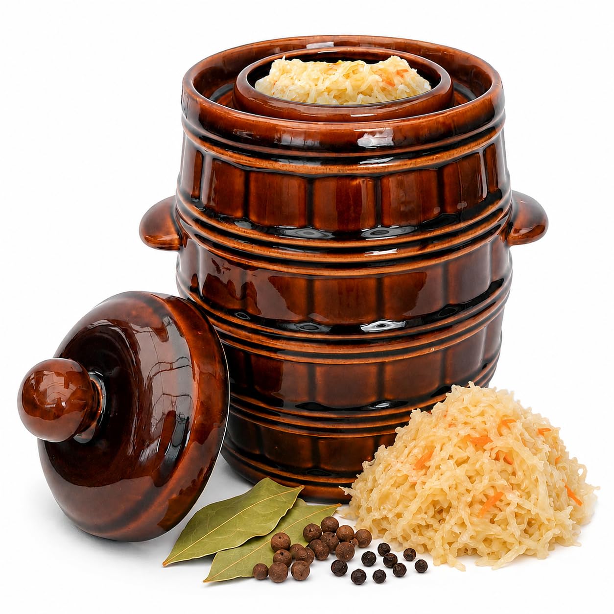 KADAX Pentola in gres porcellanato, Pentola in ceramica densa con scanalatura per l'acqua e coperchio, Pentola in gres lavabile in lavastoviglie, Vaso per fermentazione in ceramica, Vaso interno per