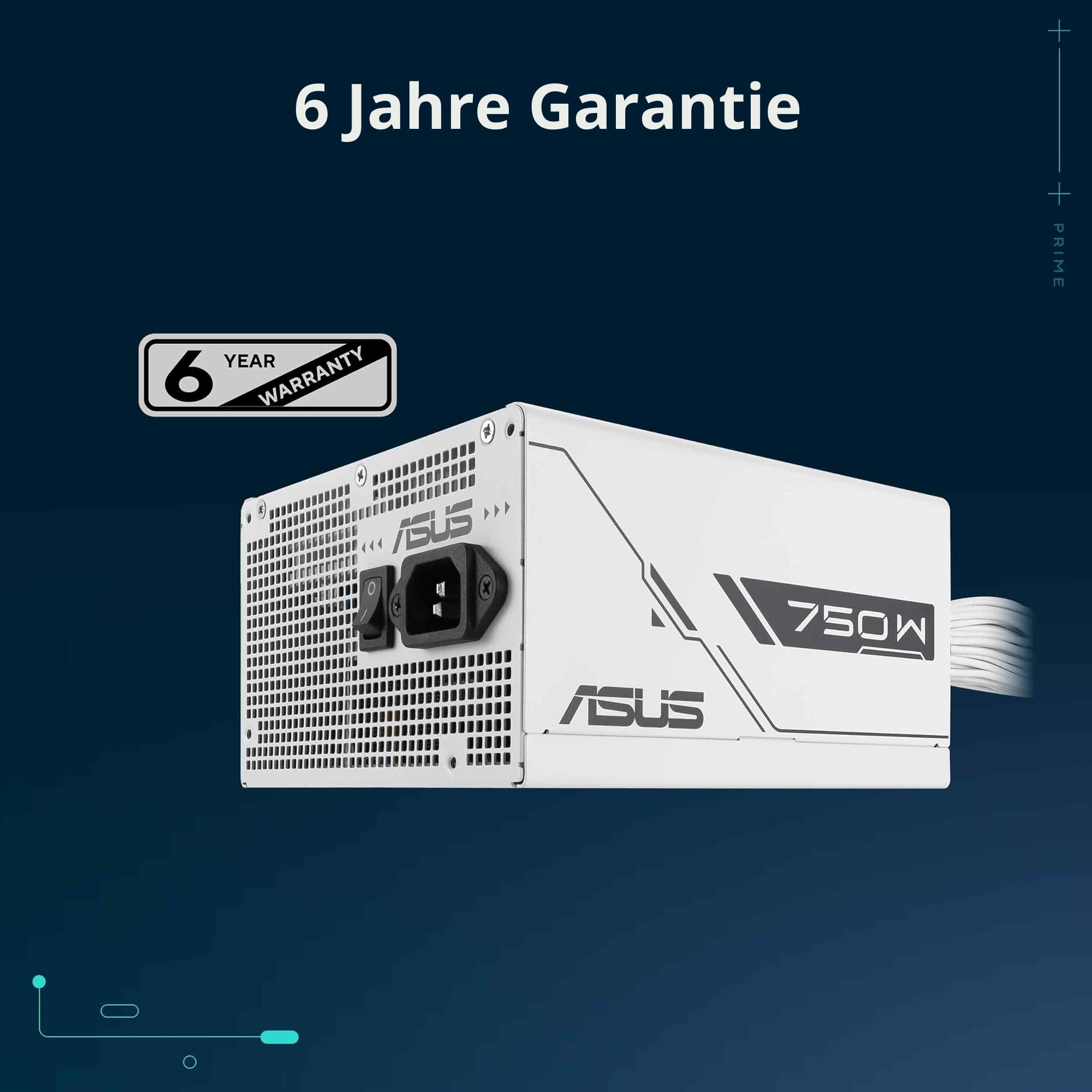 ASUS Prime 750W Bronze White Edition Gaming Netzteil (750 Watt, Lüfter mit Doppelkugellager, ATX12V, 80+ Bronze-Zertifizierung, 135-mm-Lüfter, DIY-freundlicher CPU-Stromanschluss, geätzte Kabel, Weiß)