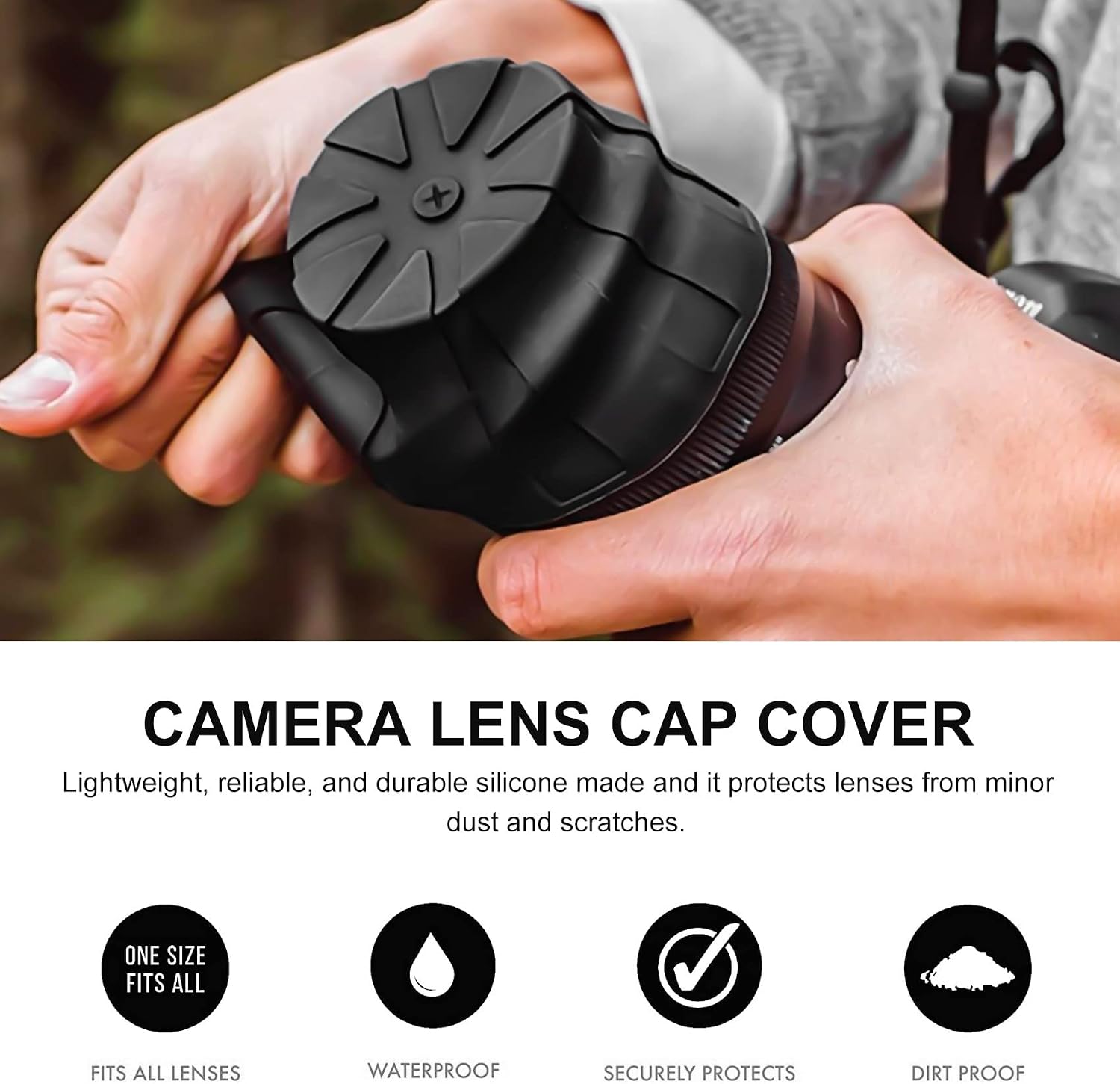3Pcs Waterproof Silicone Universal Lens Cap Cover Compatibility with 65-90mm DSLR Camera Lenses, Black, 500241158