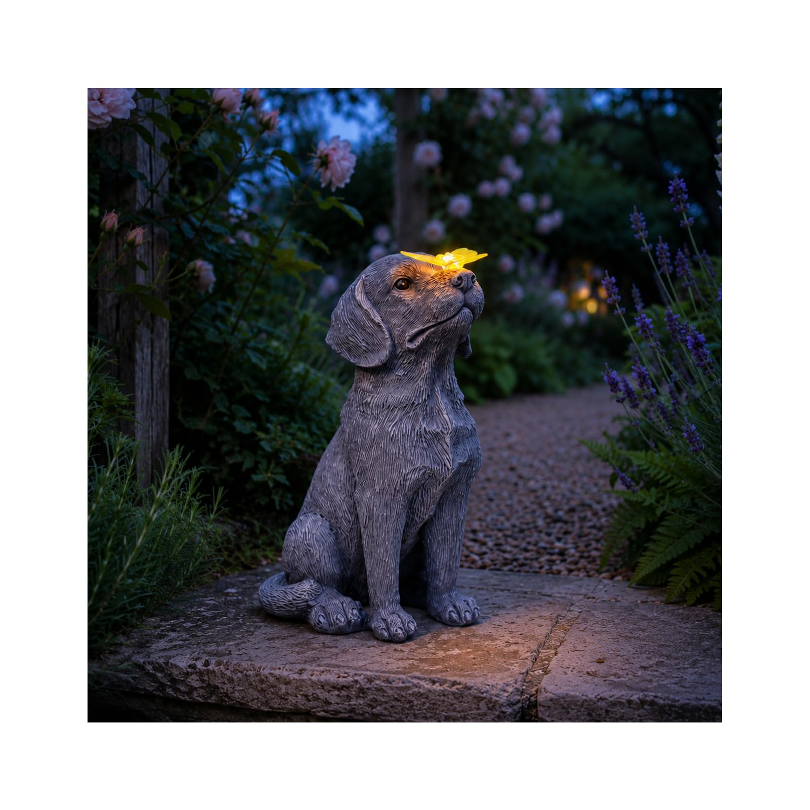 JJIW Solar Powered Dog Garden Ornaments with LED Butterfly