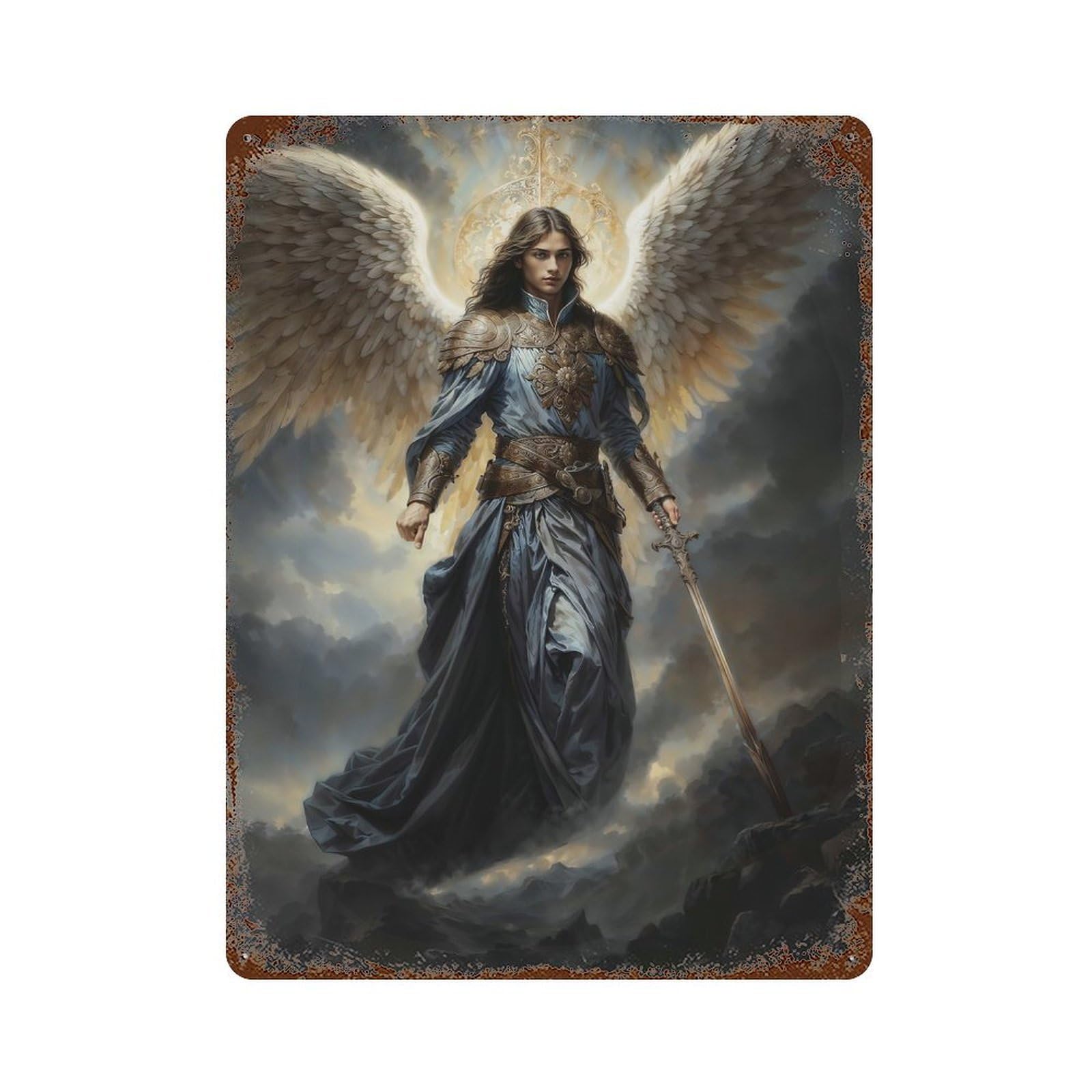 Archangel Azrael 15.7"x11.8" Aged Metal Wall Plaque, Retro Wall Decor for Farmhouse, Kitchen And Entryway Decor