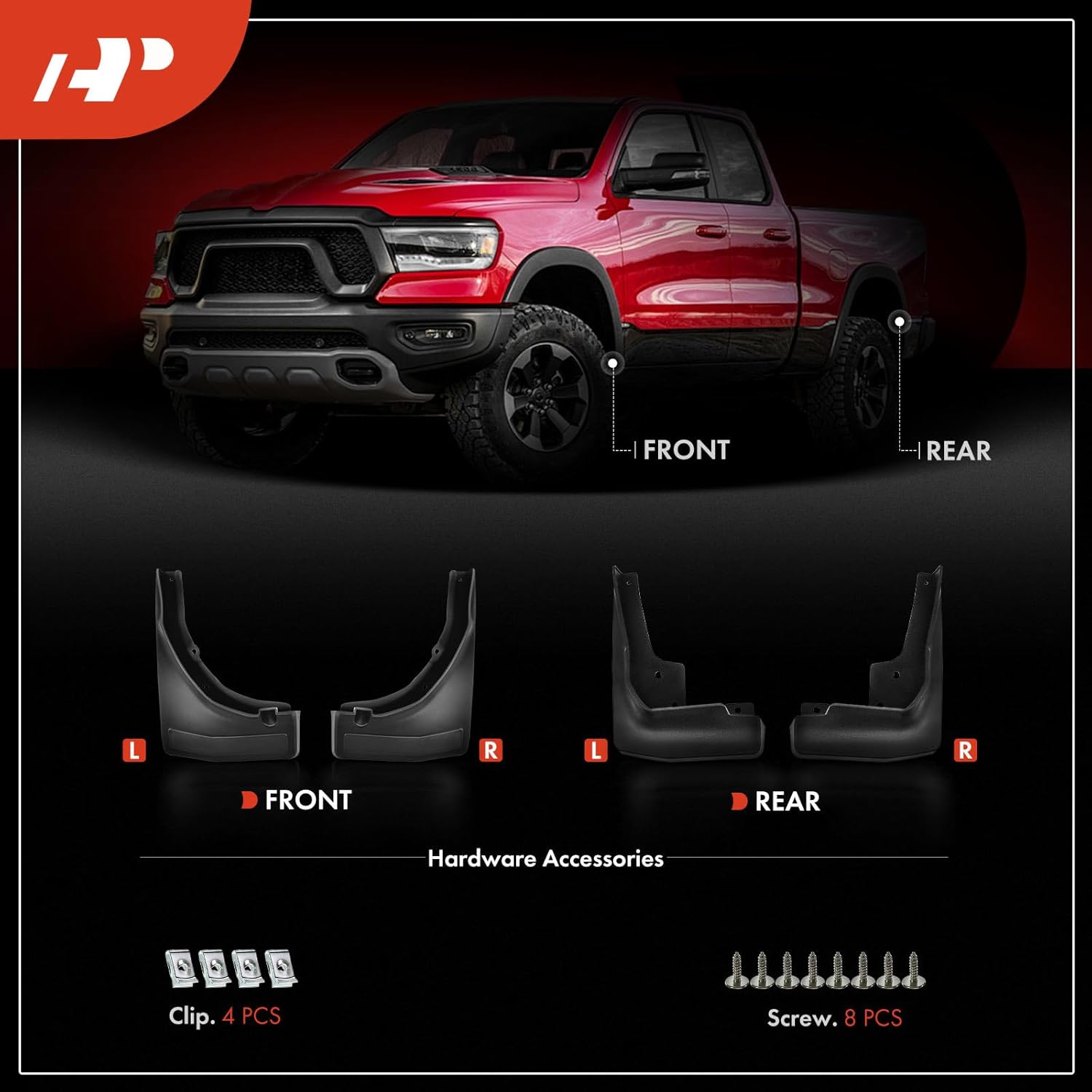 A-Premium Set of 4PCS Mud Flaps Splash Guards Mudguards Mudflaps with Hardware Compatible with Mercedes-Benz GLC250 2017-2018, GLC300 2016-2019, (X253), (W/o Running Board), Front LH RH and Rear LH RH