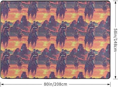 Miniatura 2 de Cyber Retro Western Cowboy Print Area Rugs for Living Room Bedroom, Washable Soft 5x7 Throw Area Rugs Non Slip Carpet for Bedroom Decor Aesthetic