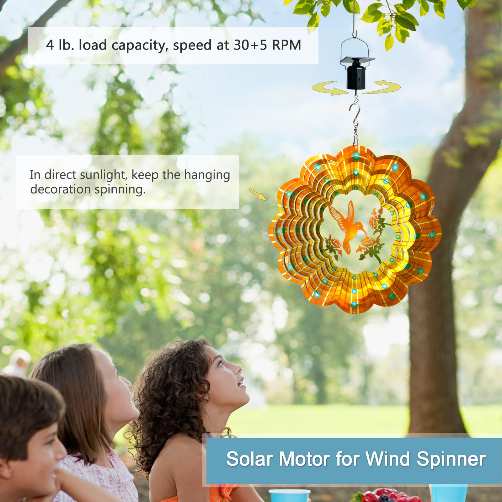 Goolyrusim Moteur à énergie solaire rotatif à énergie solaire pour carillons, attrape-soleil, affichage suspendu, jardin, cour, terrasse, pelouse, décoration extérieure, capacité de charge de 1,8 kg