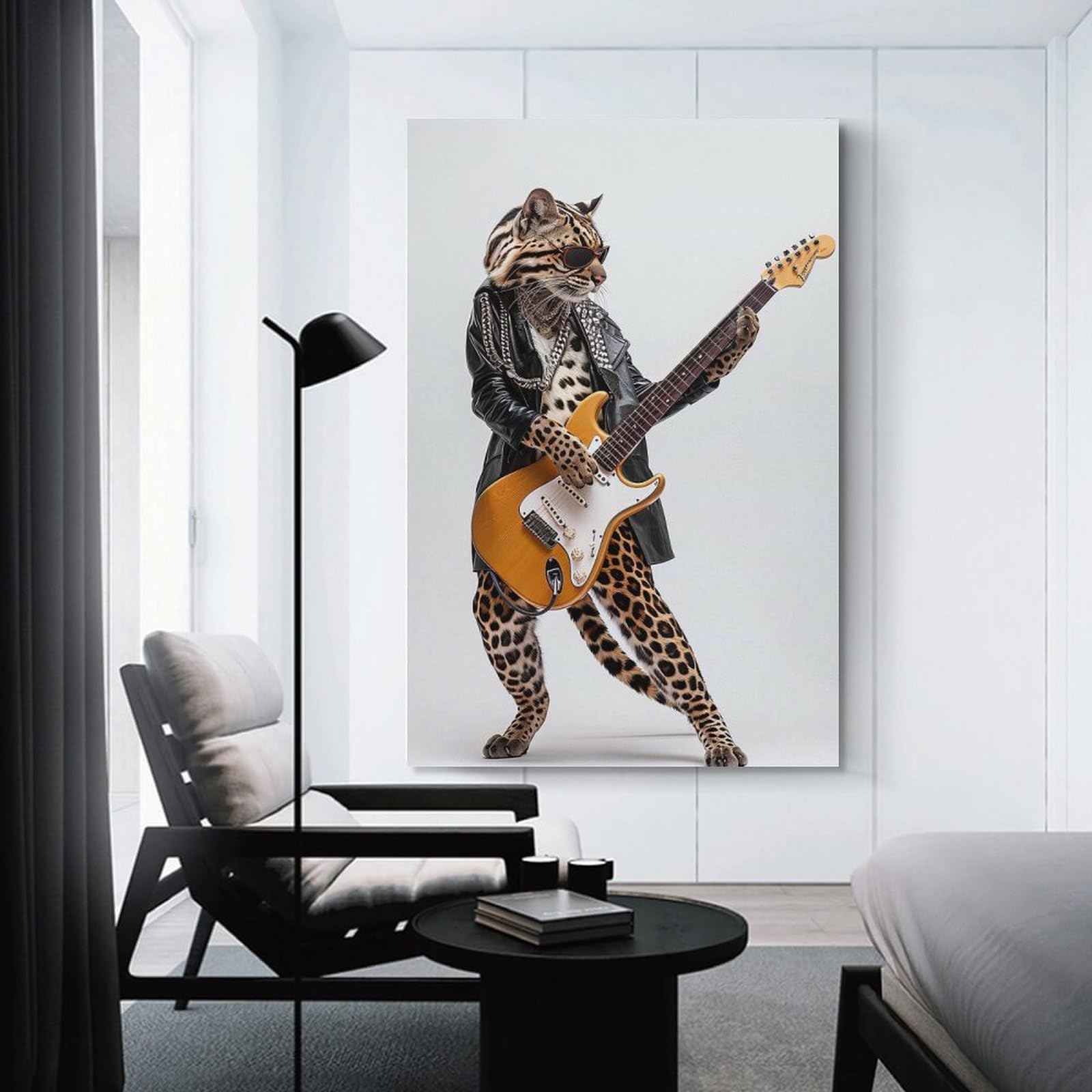 Junmoney Ocelot Guitar Canvas Wall Picture 20x30inch(50x75cm), for Contemporary Homes, Apartments Or Offices, Wall Decor with Flexible Room Appeal